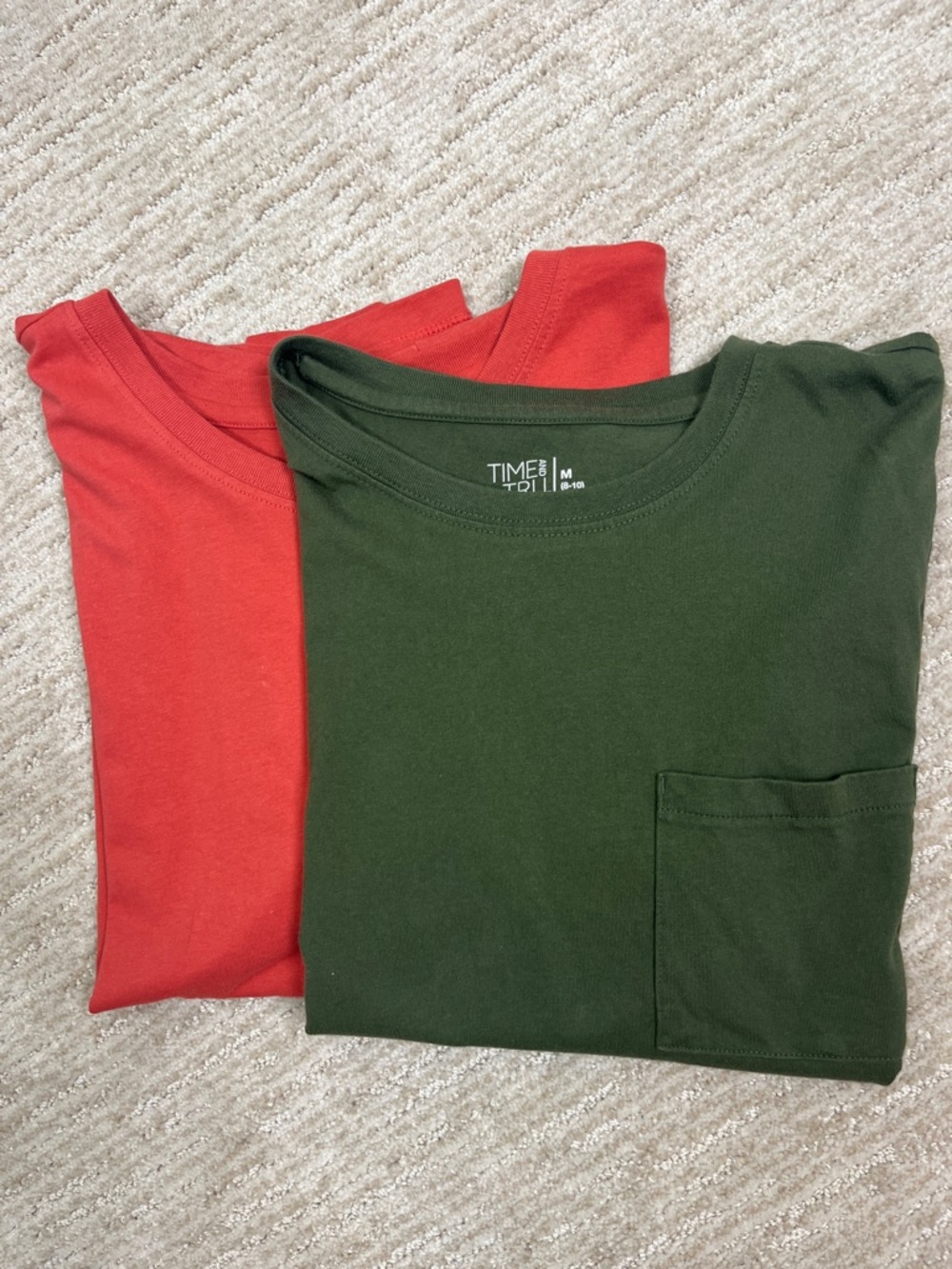 Time and Tru 2-Pack Pocket Tees Women’s Medium Olive Green Rust Orange
